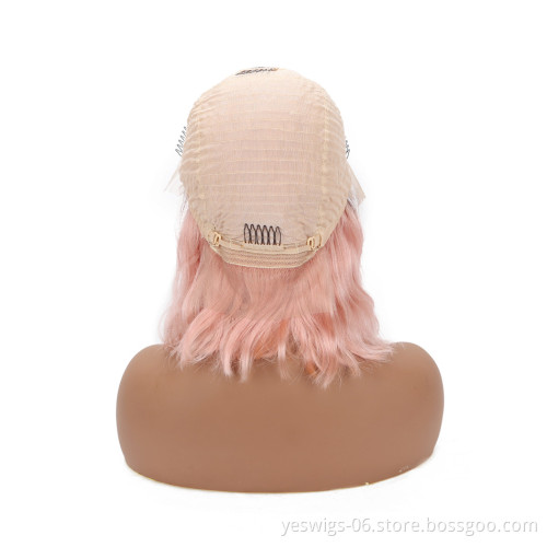 Ombre Color 1b/Pink Body Wave Lace Front Bob Wig Unprocessed Peruvian Virgin Hair Short Bob Transparent HD Lace Frontal Pink Wig